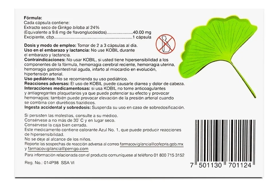 Kobil Ginkgo Biloba 40mg Con 30 Cápsulas Gelcaps